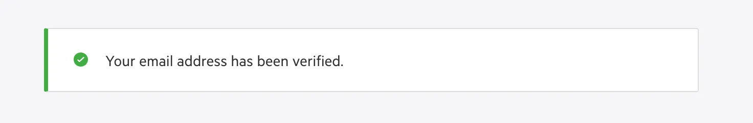 Confirmation message that the email address has been verified.