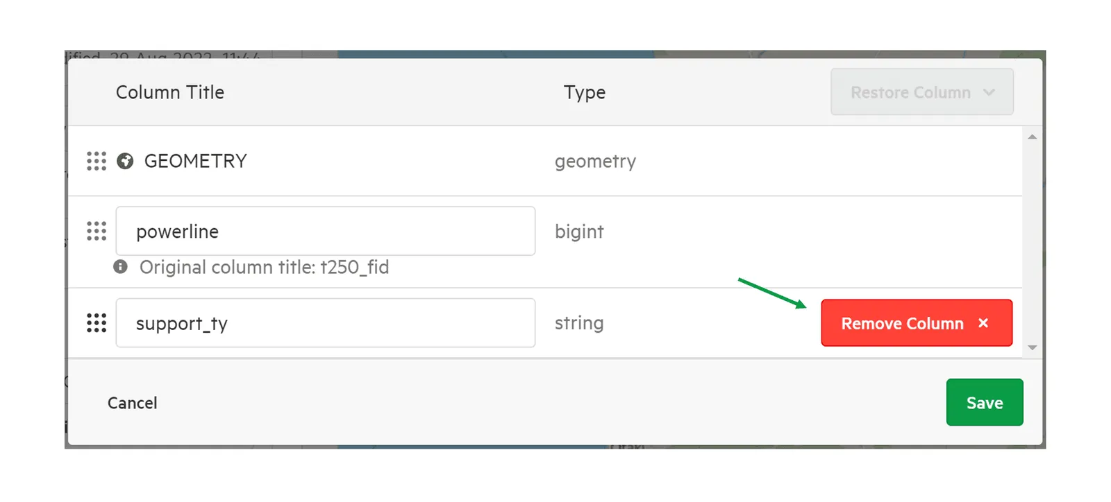 The Remove Column button