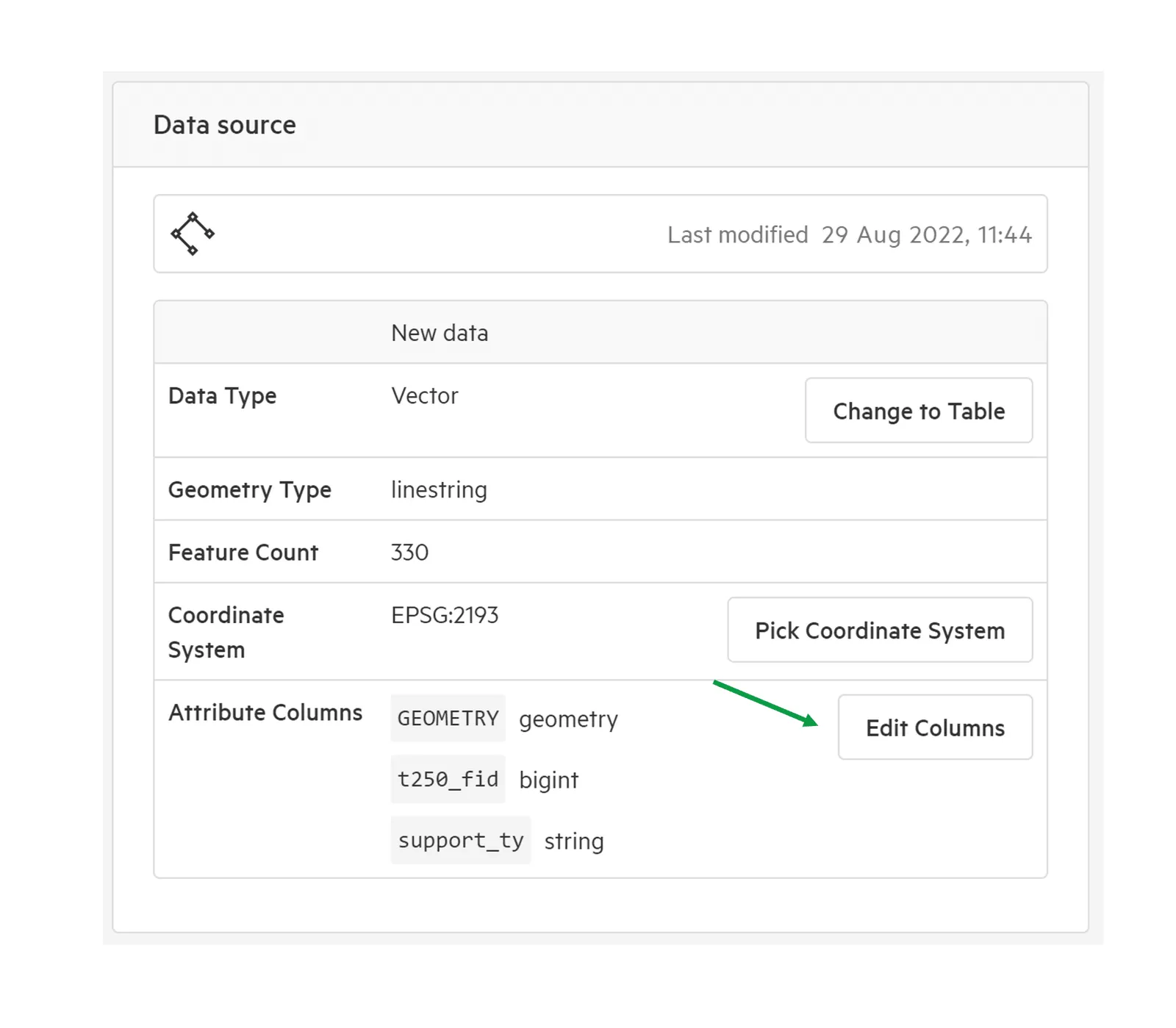 The Edit Columns button in the Data source section