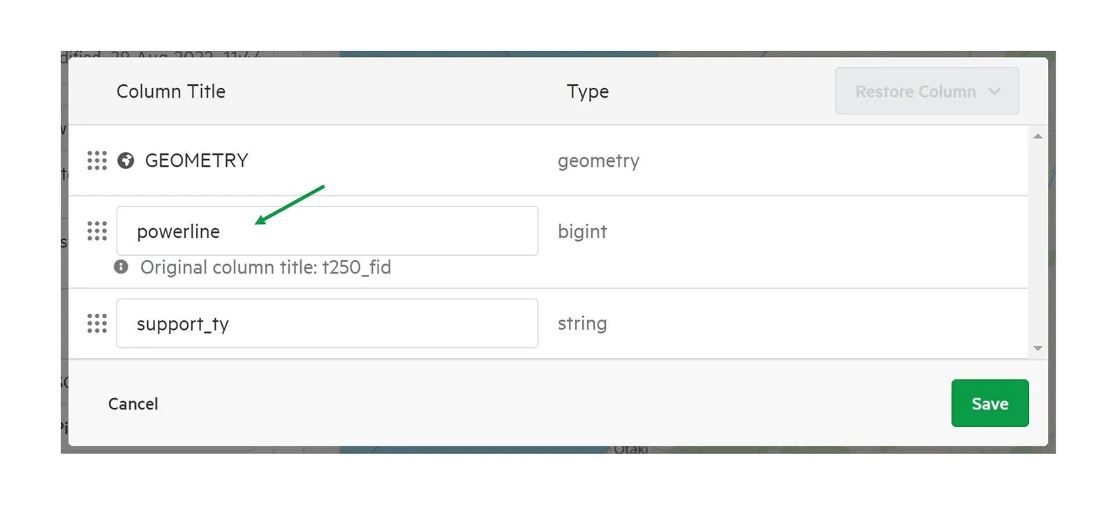 Renaming an attribute column