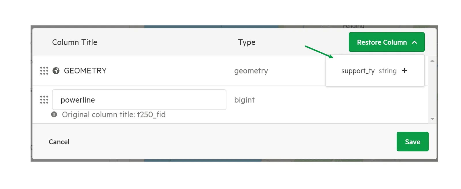 The Restore Column menu