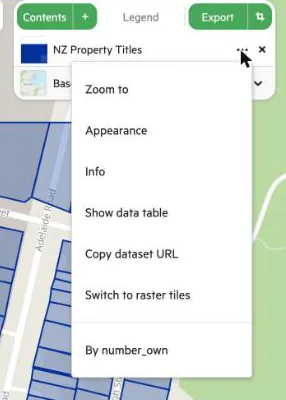 A layer’s … menu in the map viewer showing Appearance, and a map style listed in its own section at the bottom